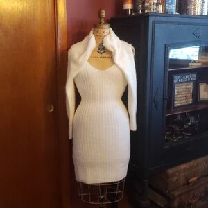 Freshman Cream Ribbed Knit Cropped Cardigan & Dress